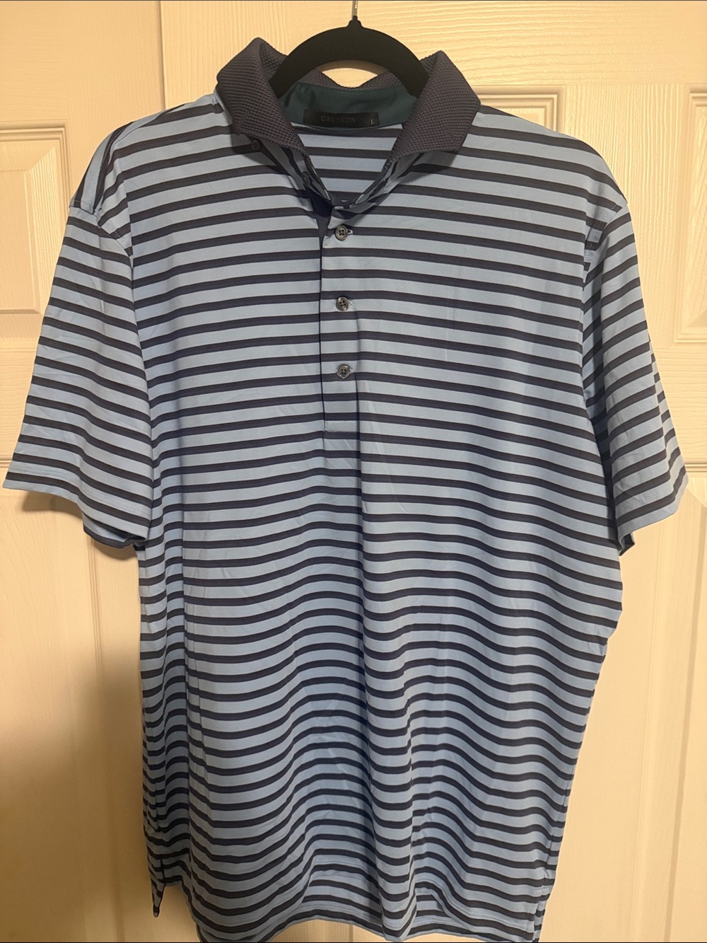 Greyson Men's Stripe Polo - Light Blue & Navy